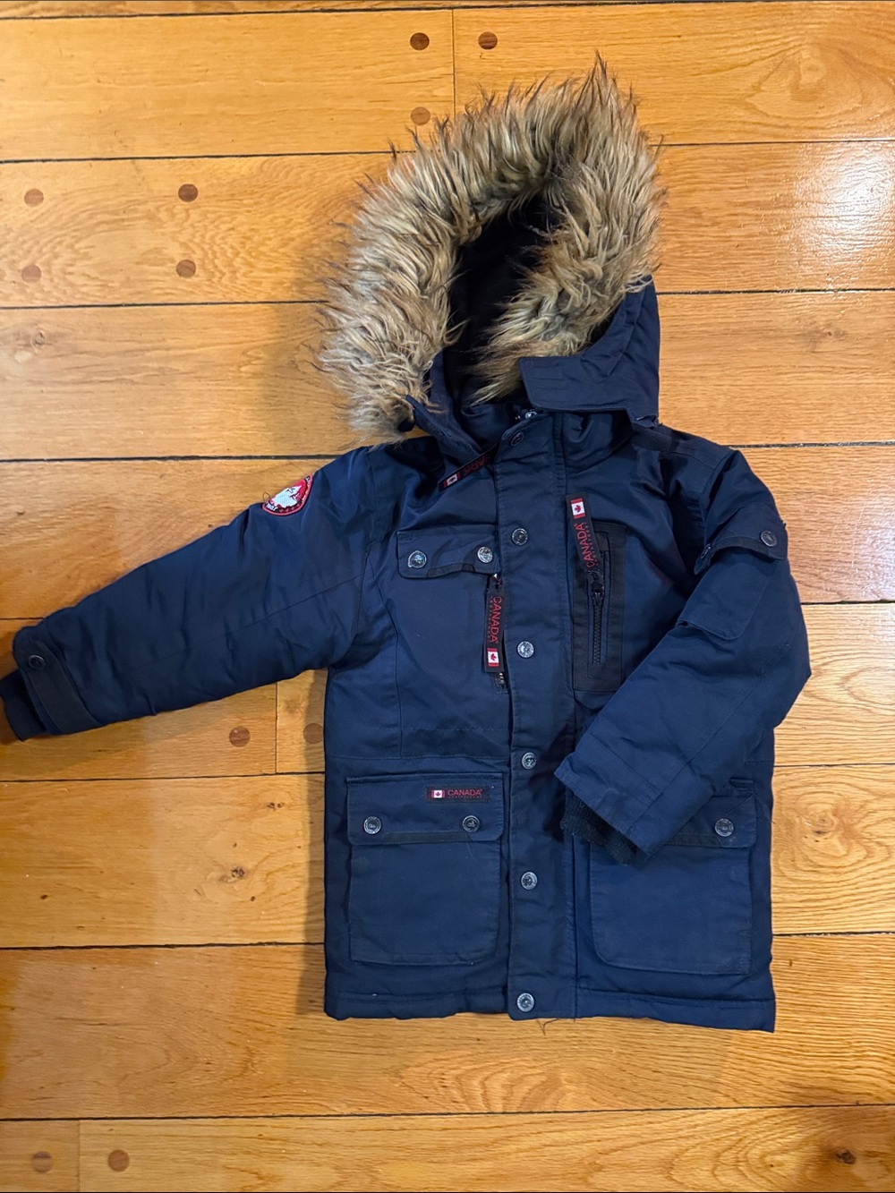 Children's Navy Winter Parka with Faux Fur Hood